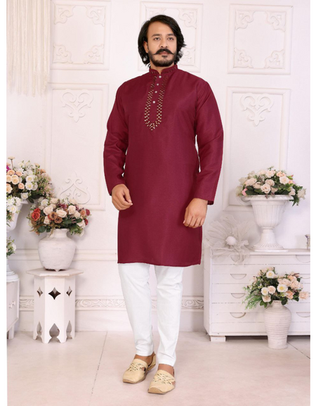 Indian Traditional Maroon Festive Men’s Kurta Pajama mahezon