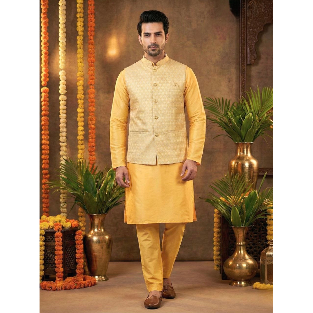 Festive Men’s Kurta Pajama Jacket Set mahezon