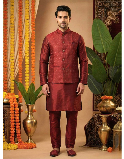 Load image into Gallery viewer, Festive Men’s Kurta Pajama Jacket Set mahezon
