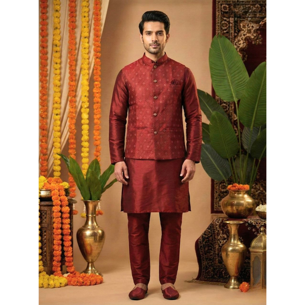 Festive Men’s Kurta Pajama Jacket Set mahezon