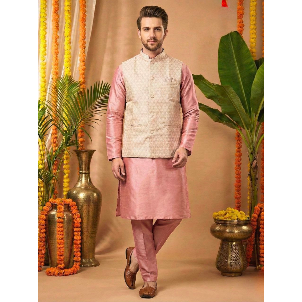 Festive Men’s Kurta Pajama Jacket Set mahezon