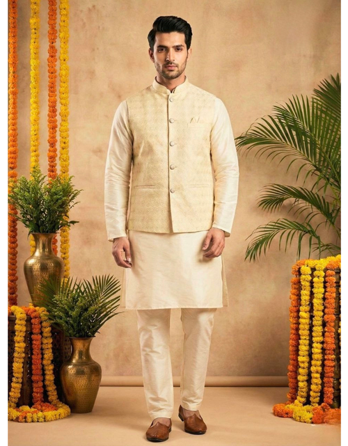 Load image into Gallery viewer, Festive Men’s Kurta Pajama Jacket Set mahezon
