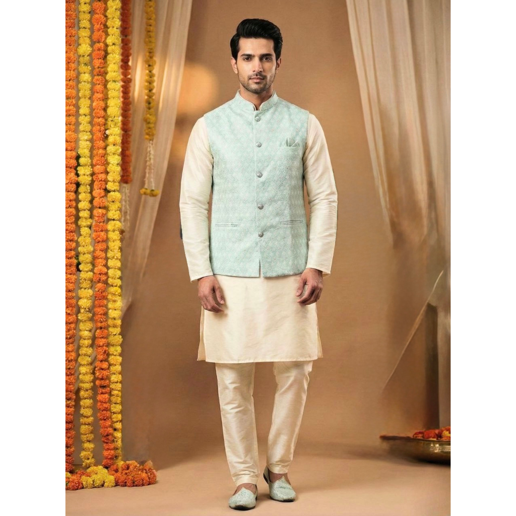 Festive Men’s Kurta Pajama Jacket Set mahezon