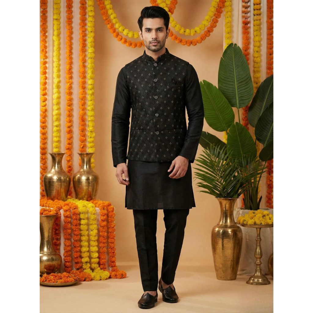 Festive Men’s Kurta Pajama Jacket Set mahezon