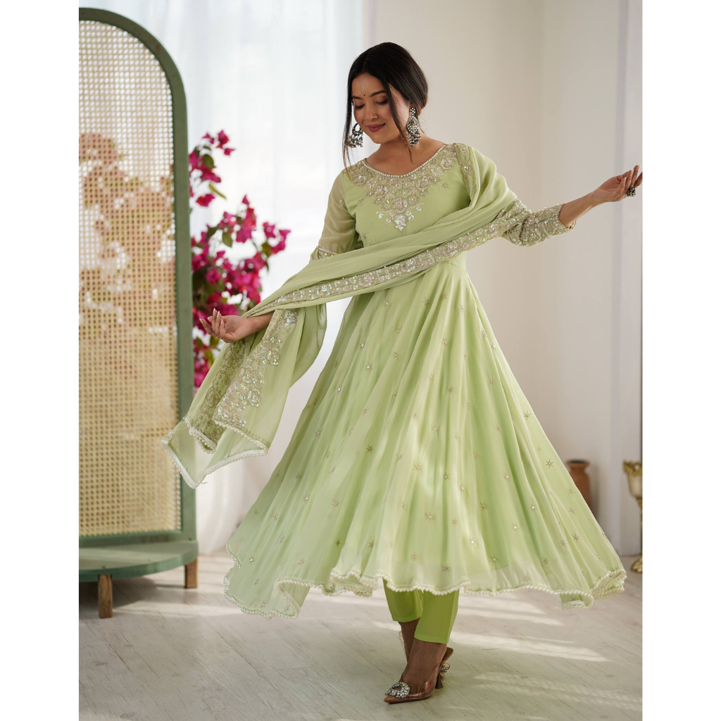 Festive Anarkali Women Gown Pant Dupatta set mahezon