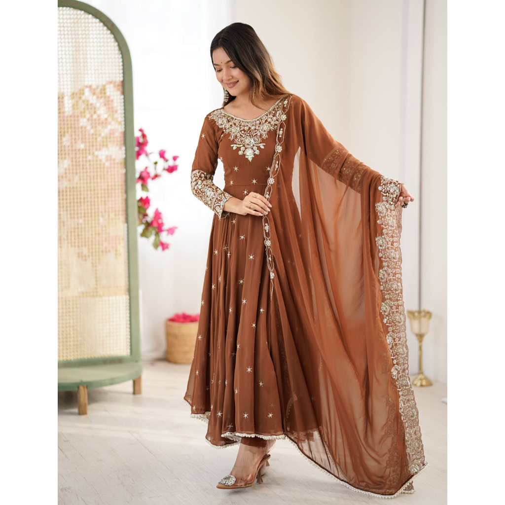 Festive Anarkali Women Gown Pant Dupatta set mahezon