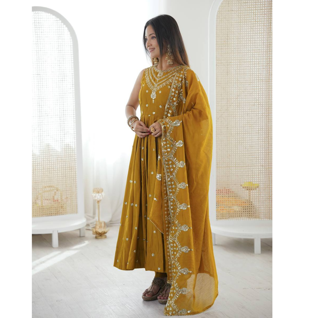 Designer Anarkali Women Gown Pant with Dupatta Suit mahezon