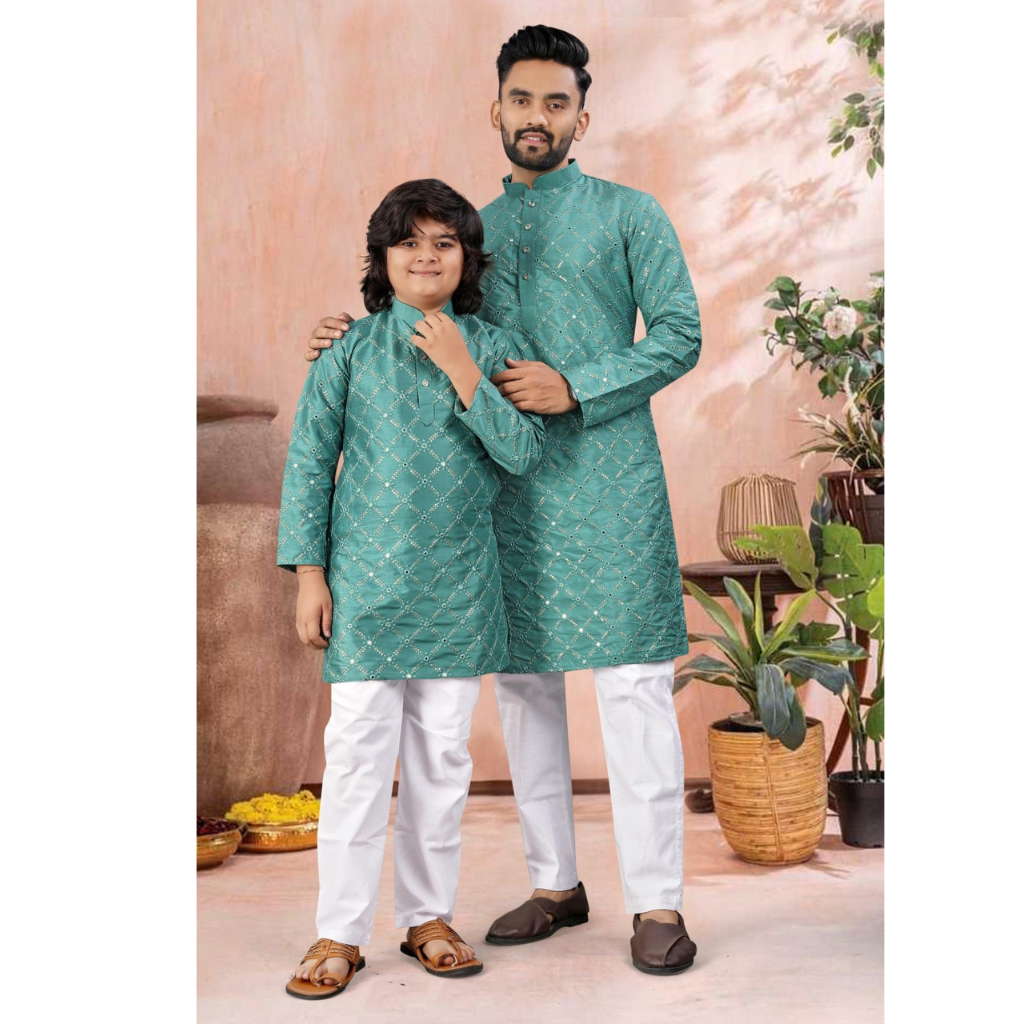 Ethnic Indian Traditional Father and Son Same Matching Kurta Pajama Set mahezon