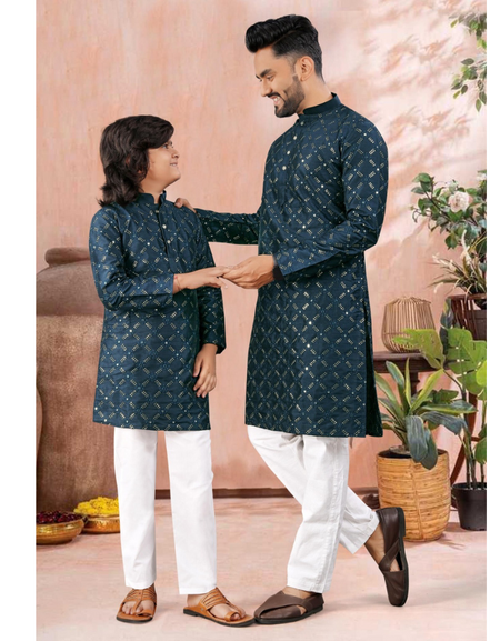 Ethnic Indian Traditional Father and Son Same Matching Kurta Pajama Set mahezon