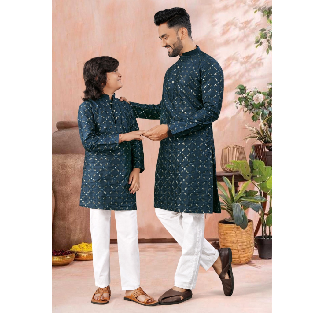 Ethnic Indian Traditional Father and Son Same Matching Kurta Pajama Set mahezon