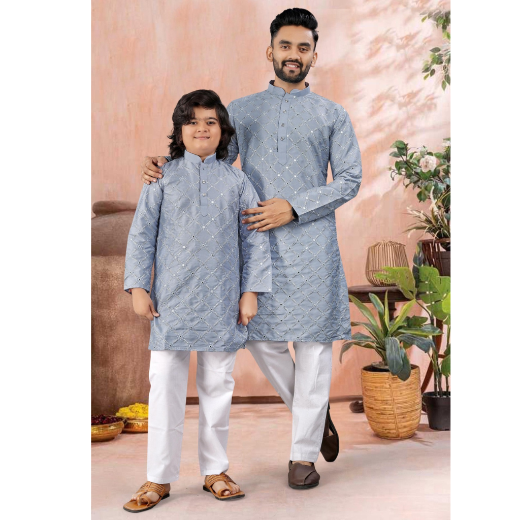 Ethnic Indian Traditional Father and Son Same Matching Kurta Pajama Set mahezon