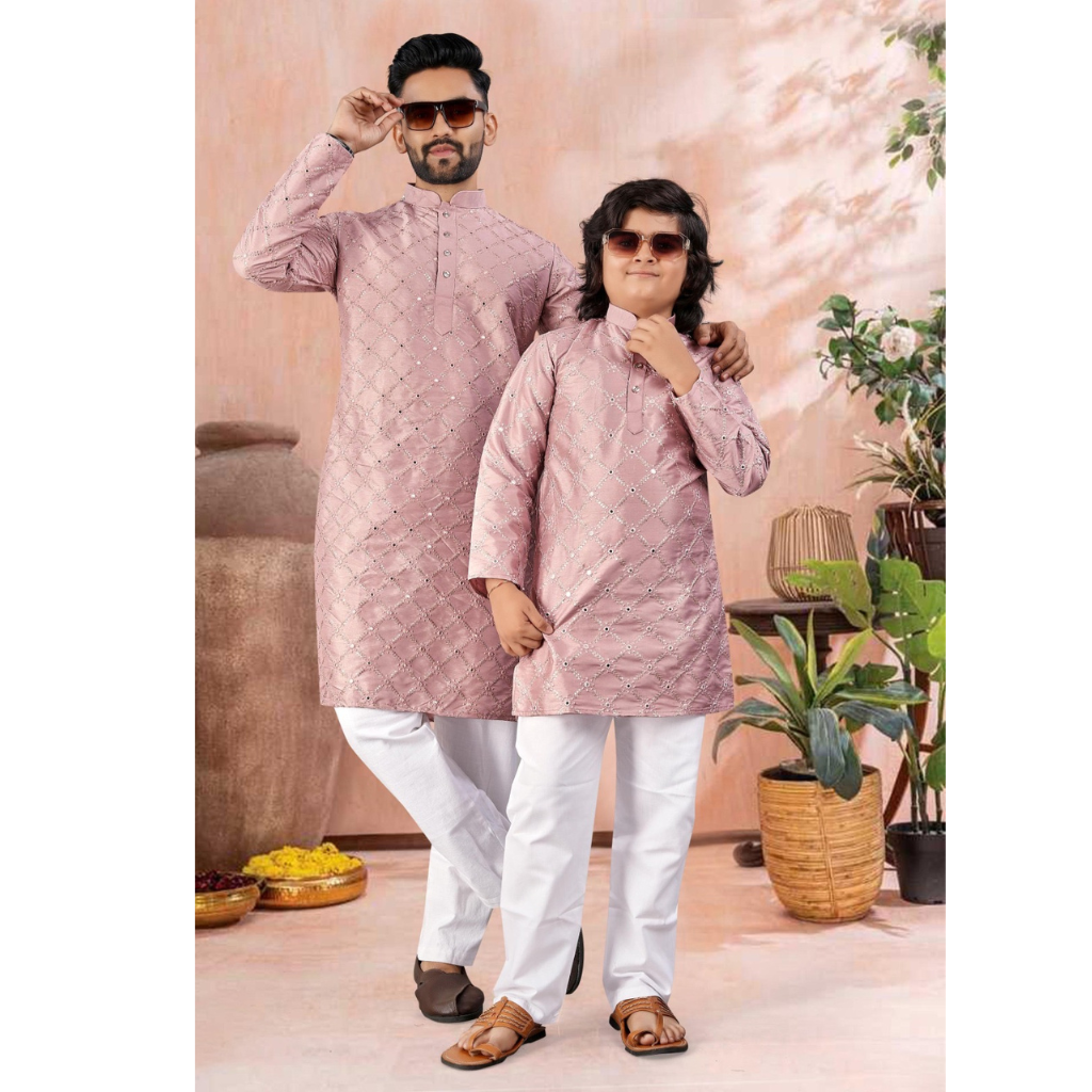 Ethnic Indian Traditional Father and Son Same Matching Kurta Pajama Set mahezon