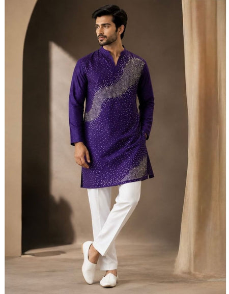 Festive Men’s Royal Purple Premium Embroidered Kurta Pajama Set