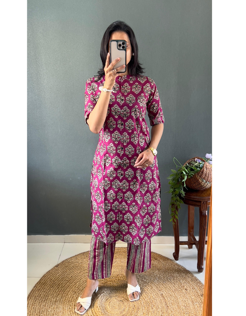 Load image into Gallery viewer, Women’s Cotton Coord set Kurti Pant mahezon
