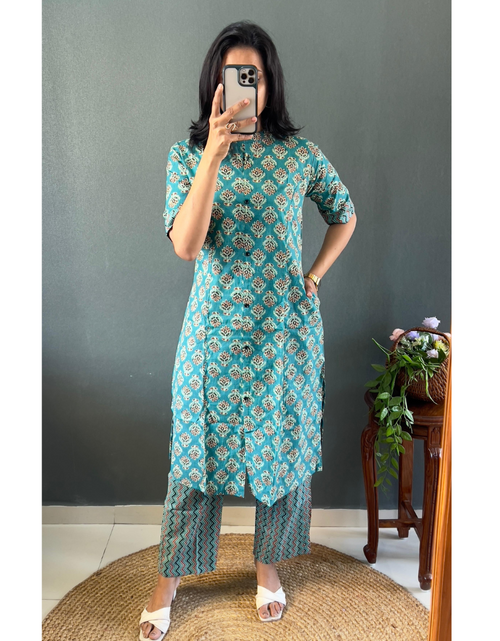 Load image into Gallery viewer, Women’s Cotton Coord set Kurti Pant mahezon
