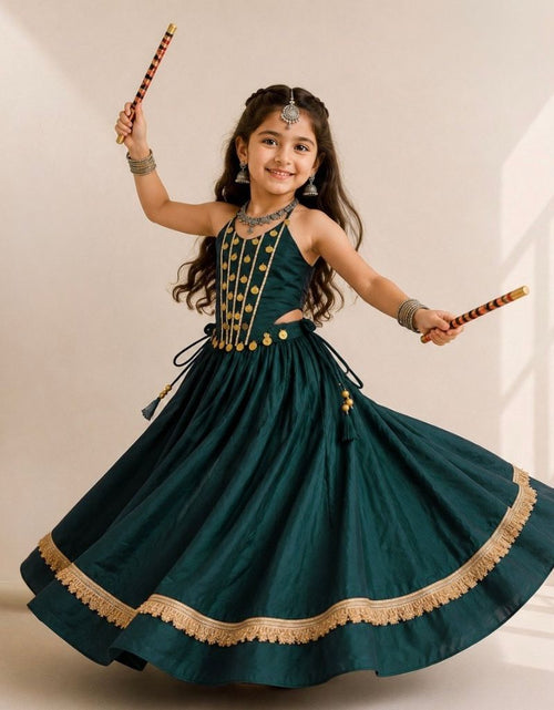 Load image into Gallery viewer, Girls Blue Embroidered Navratri Special Lehenga Choli Set
