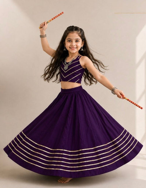 Load image into Gallery viewer, Girls Purple Embroidered Navratri Special Lehenga Choli Set
