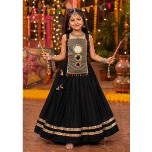 Girls Black Embroidered Navratri Special Lehenga Choli Set