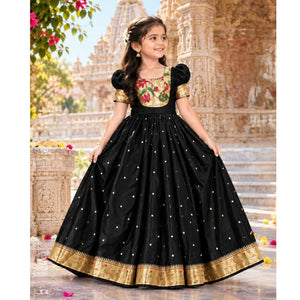 Girls’ Traditional Paithani Gown for Festive Wear
