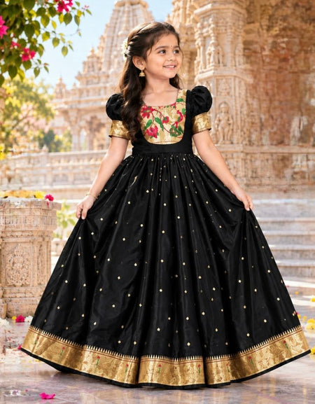 Girls’ Traditional Paithani Gown for Festive Wear