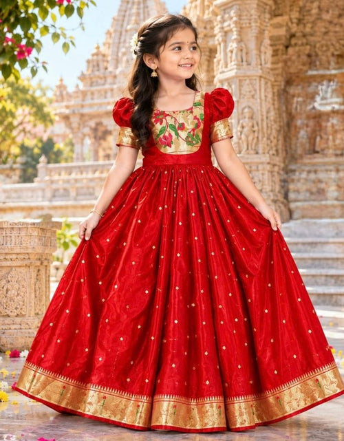 Load image into Gallery viewer, Girls’ Traditional Paithani Gown for Festive Wear
