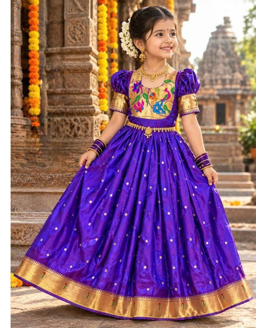 Load image into Gallery viewer, Girls’ Traditional Paithani Gown for Festive Wear
