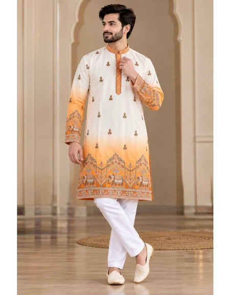 Festive Yellow Embroidered Men's Kurta Pajama Set