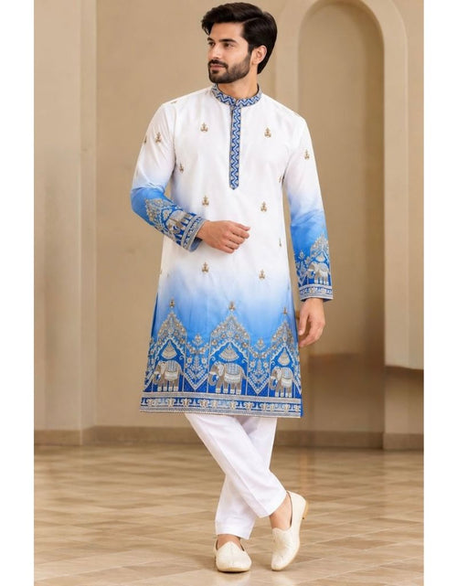 Load image into Gallery viewer, Festive Blue Embroidered Men's Kurta Pajama Set
