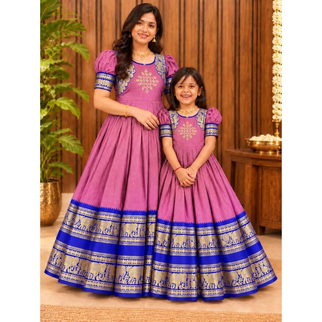 Festive Mother and Daughter Twinning Pink Gown Dress