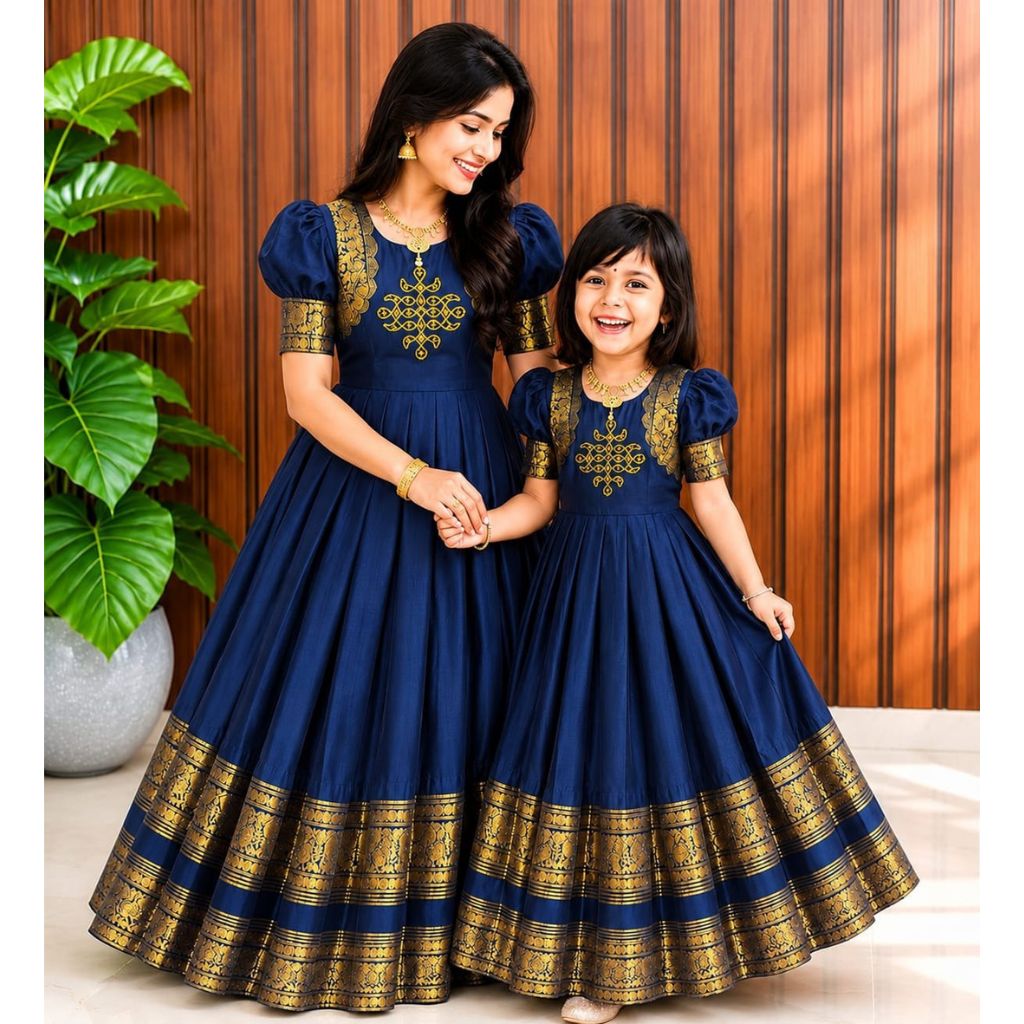 Festive Mother and Daughter Twinning Ethnic Gown Dress