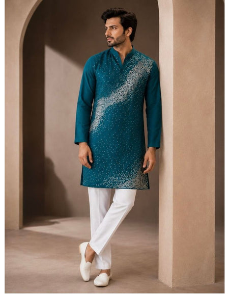 Festive Men’s Blue Premium Embroidered Kurta Pajama Set mahezon