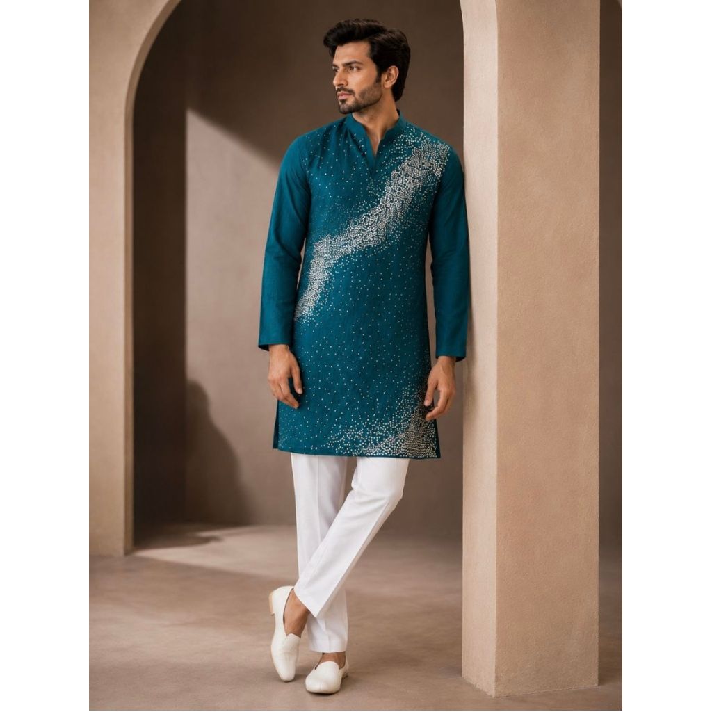 Festive Men’s Blue Premium Embroidered Kurta Pajama Set mahezon