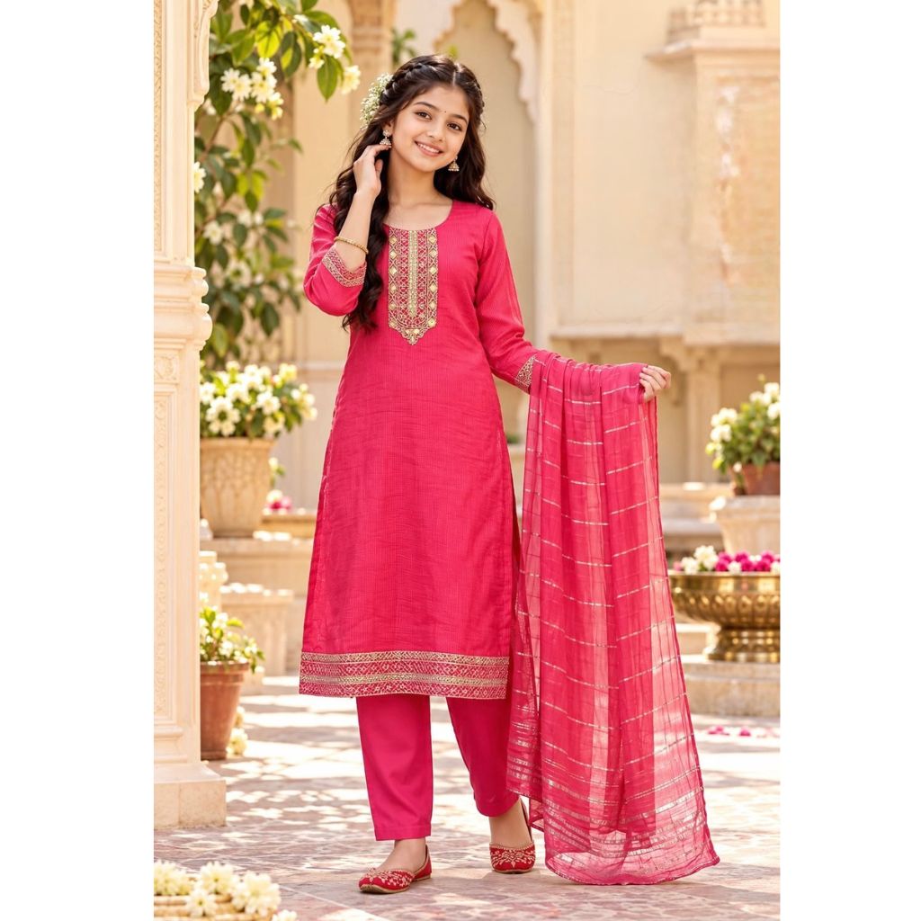 Festive Diwali Ethnic Premium Girls Kurta Pant with Dupatta Set
