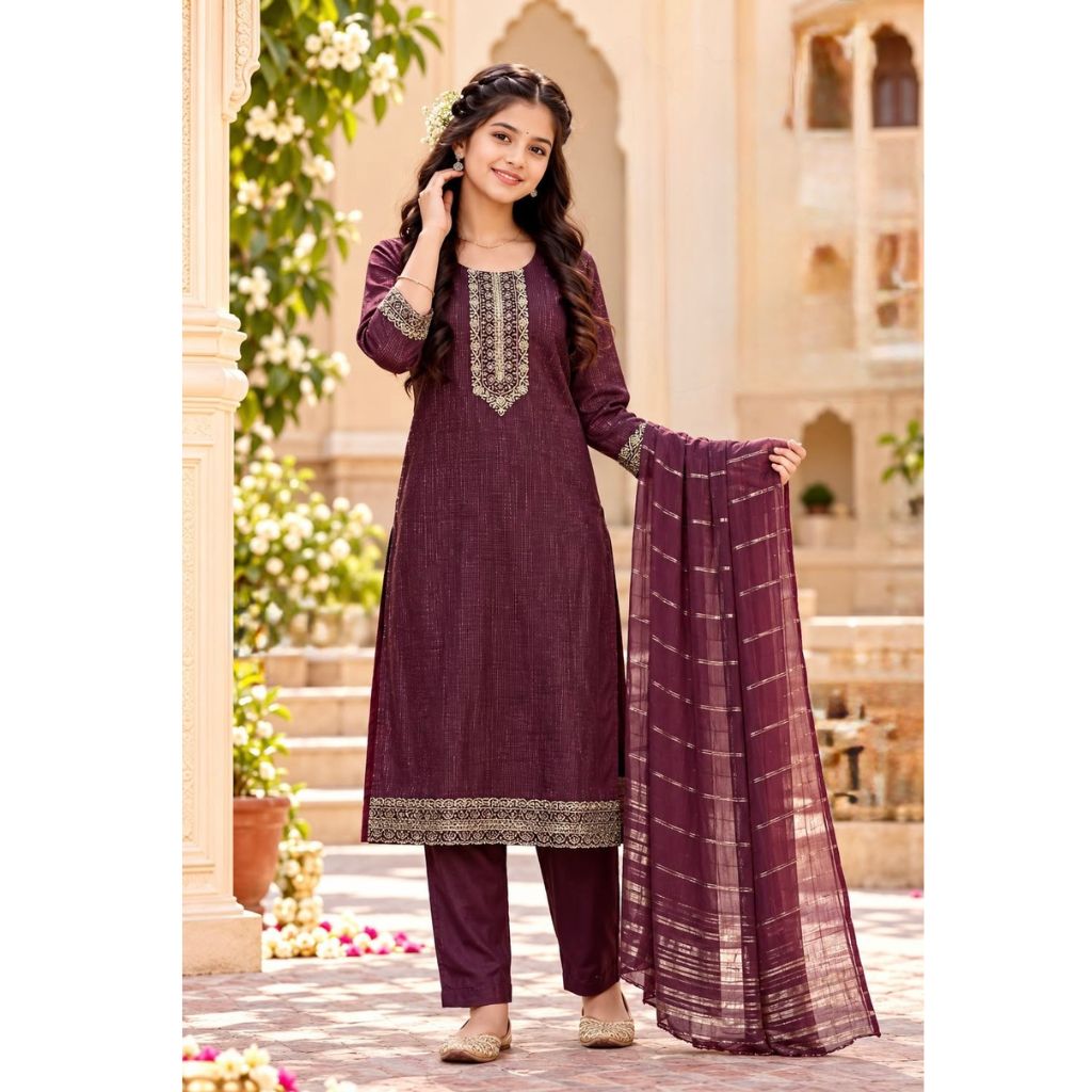 Festive Diwali Ethnic Premium Girls Kurta Pant with Dupatta Set