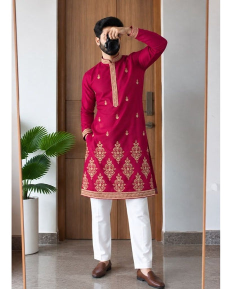 Men's Festive Diwali Embroidered Silk Kurta Pyjama Set – Elegant Diwali & Wedding Wear