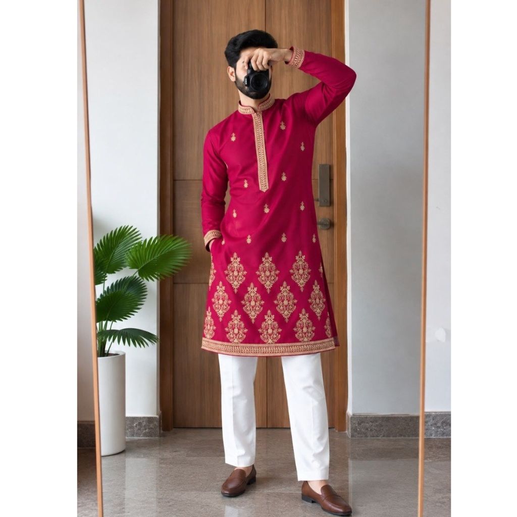 Men's Festive Diwali Embroidered Silk Kurta Pyjama Set – Elegant Diwali & Wedding Wear