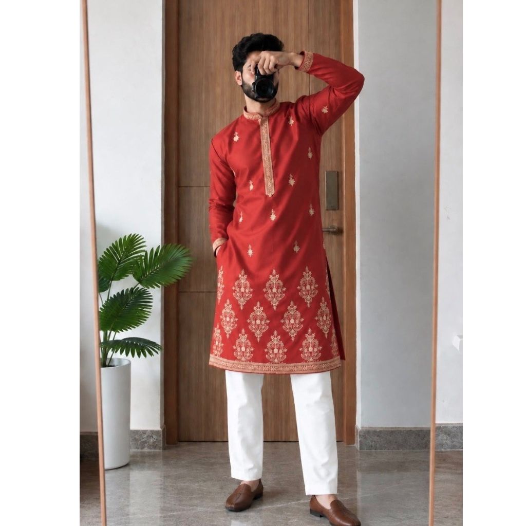 Men's Festive Diwali Embroidered Silk Kurta Pyjama Set – Elegant Diwali & Wedding Wear