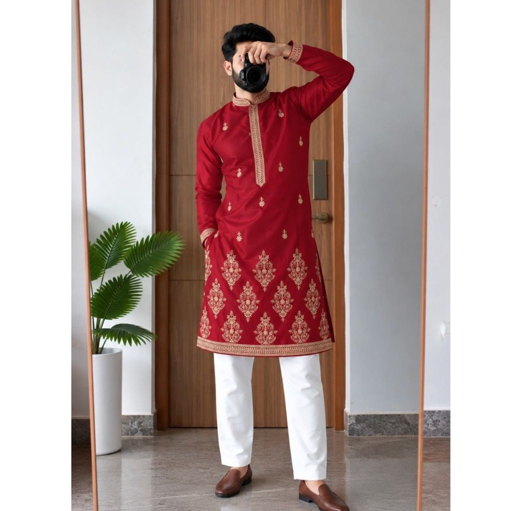 Men's Festive Diwali Embroidered Silk Kurta Pyjama Set – Elegant Diwali & Wedding Wear