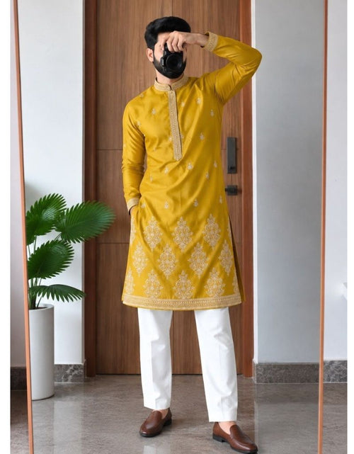 Load image into Gallery viewer, Men's Festive Diwali Embroidered Silk Kurta Pyjama Set – Elegant Diwali &amp; Wedding Wear
