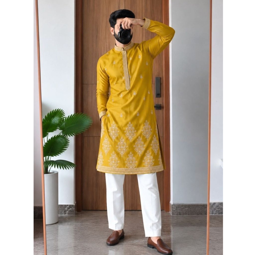 Men's Festive Diwali Embroidered Silk Kurta Pyjama Set – Elegant Diwali & Wedding Wear