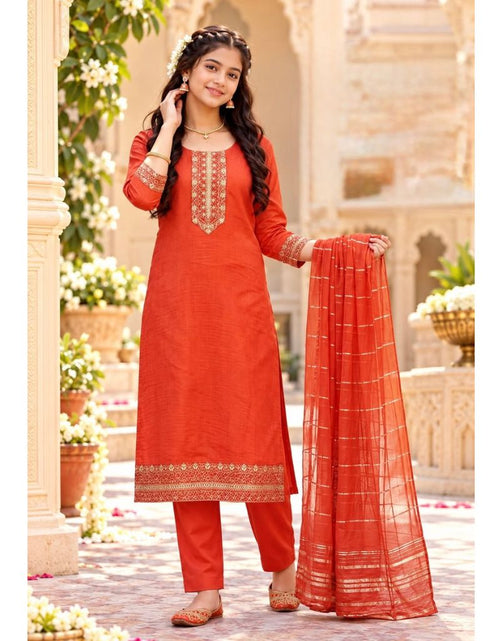 Load image into Gallery viewer, Festive Diwali Ethnic Premium Girls Kurta Pant with Dupatta Set
