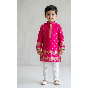 Festive Diwali Boys Premium Banarasi Silk Woven Heritage Kurta Pajama Set