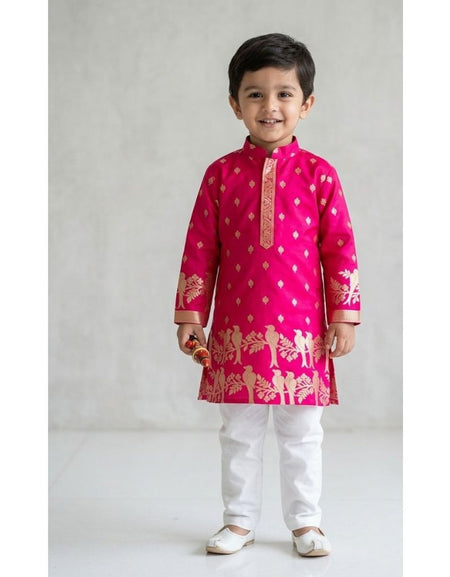 Festive Diwali Boys Premium Banarasi Silk Woven Heritage Kurta Pajama Set