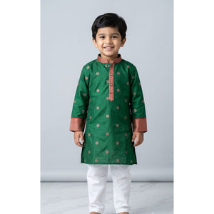 Festive Diwali Boys Premium Banarasi Silk Woven Heritage Kurta Pajama Set