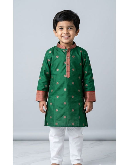 Festive Diwali Boys Premium Banarasi Silk Woven Heritage Kurta Pajama Set