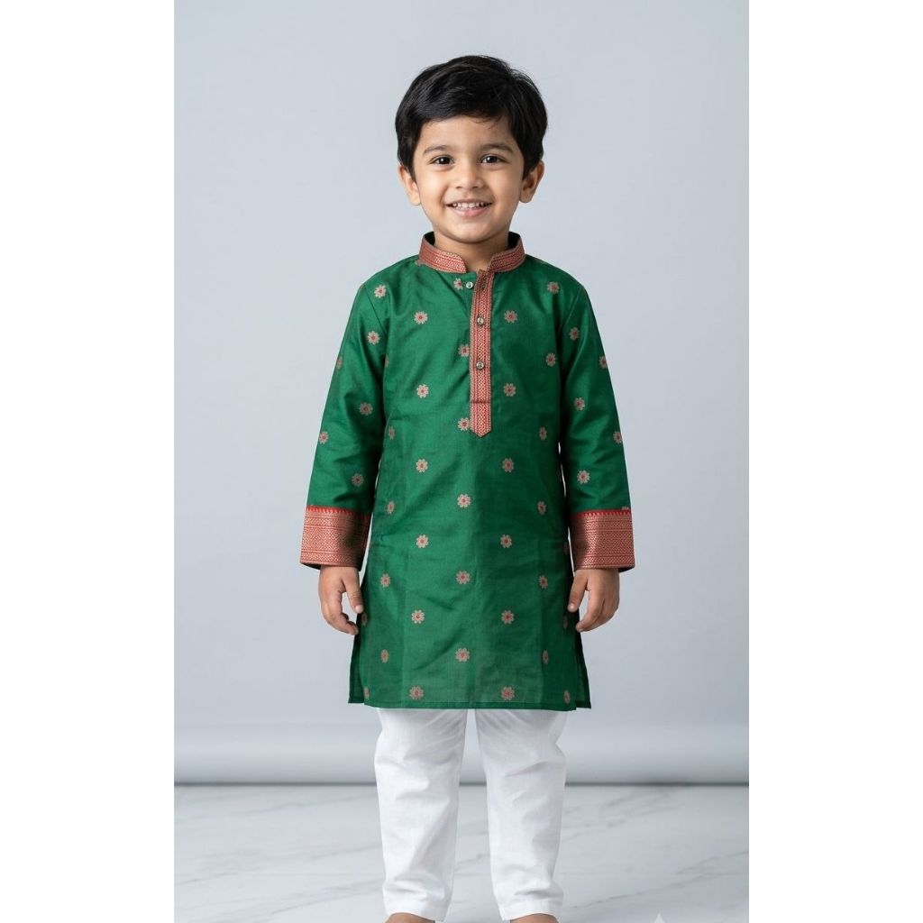 Festive Diwali Boys Premium Banarasi Silk Woven Heritage Kurta Pajama Set