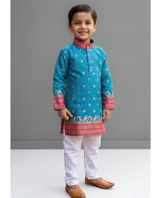 Load image into Gallery viewer, Festive Diwali Boys Premium Banarasi Silk Woven Heritage Kurta Pajama Set
