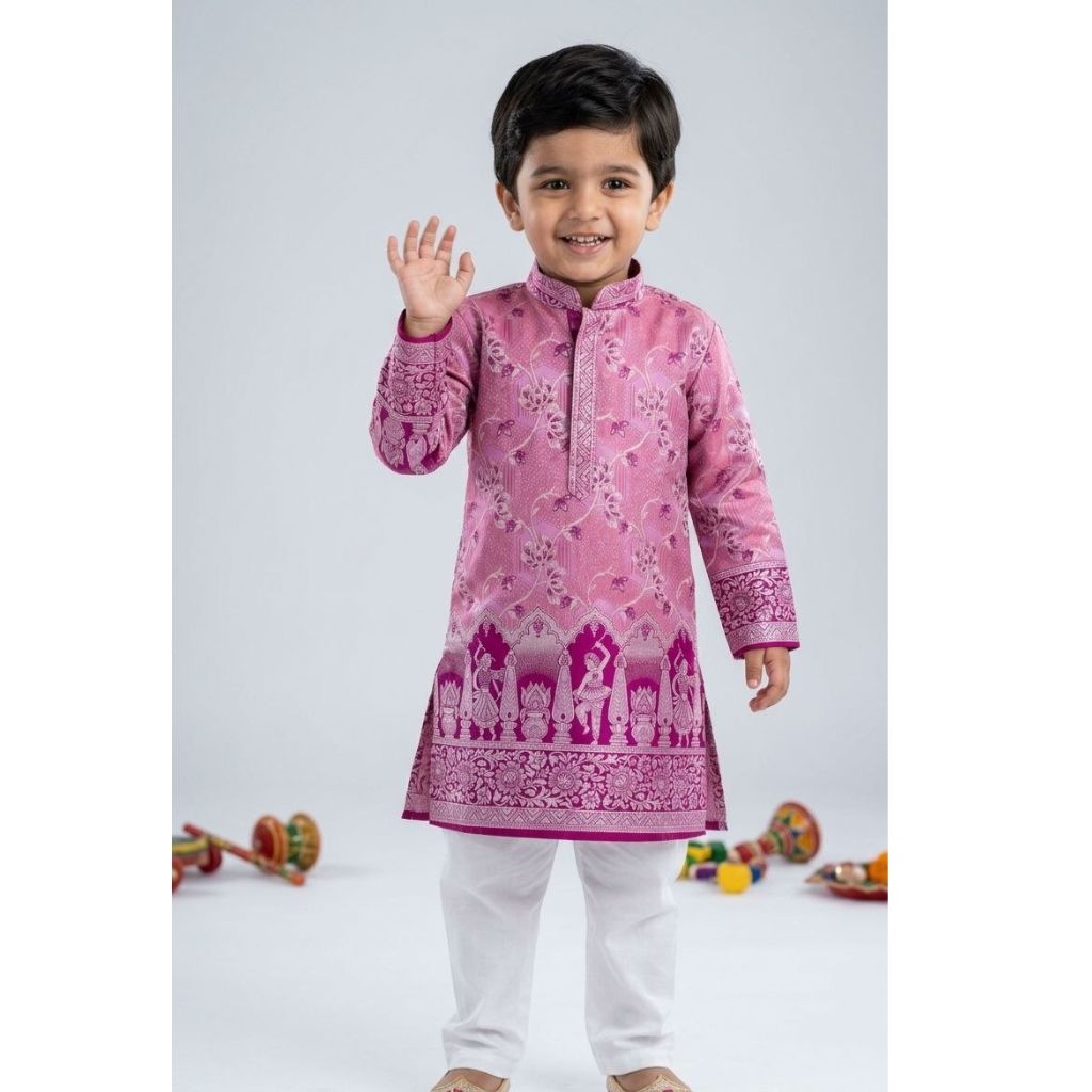 Festive Diwali Boys Premium Banarasi Silk Woven Heritage Kurta Pajama Set