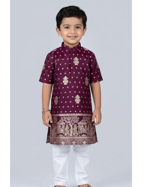 Load image into Gallery viewer, Festive Diwali Boys Premium Banarasi Silk Woven Heritage Kurta Pajama Set
