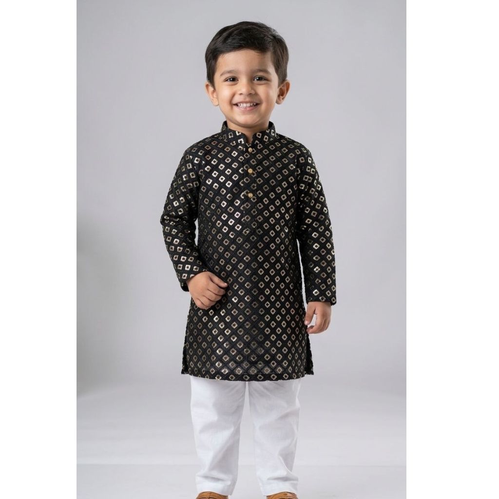 Festive Diwali Boys Premium Banarasi Silk Woven Heritage Kurta Pajama Set